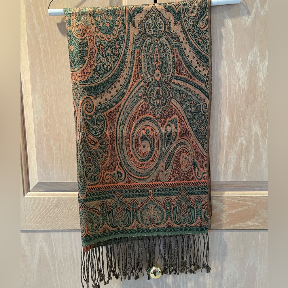 Talbots Silk Peach and Green Paisley Scarf